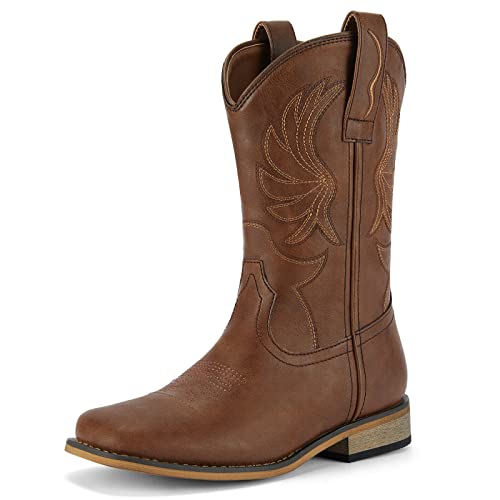 Rollda Kids Cowboy Boots for Boys Girls Western Square Toe Cowgirl Boots with Walking Heel (Toddler/Little Kid/Big Kid) - Image 1
