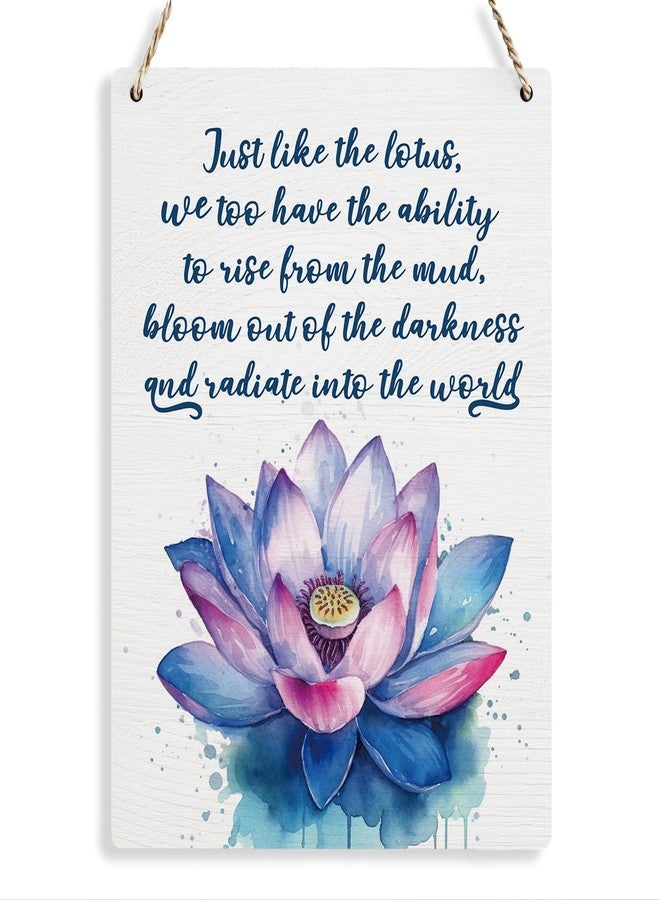 BELLOWDEER Inspirational Wall Art Just Like a Lotus We Too Have the Ability to Rise Wooden Hanging Sign Motivational Gifts Rustic Lotus Flower Wall Decor for Home Office Nursery Bedroom Decoration 8x10 Inches - Image 1