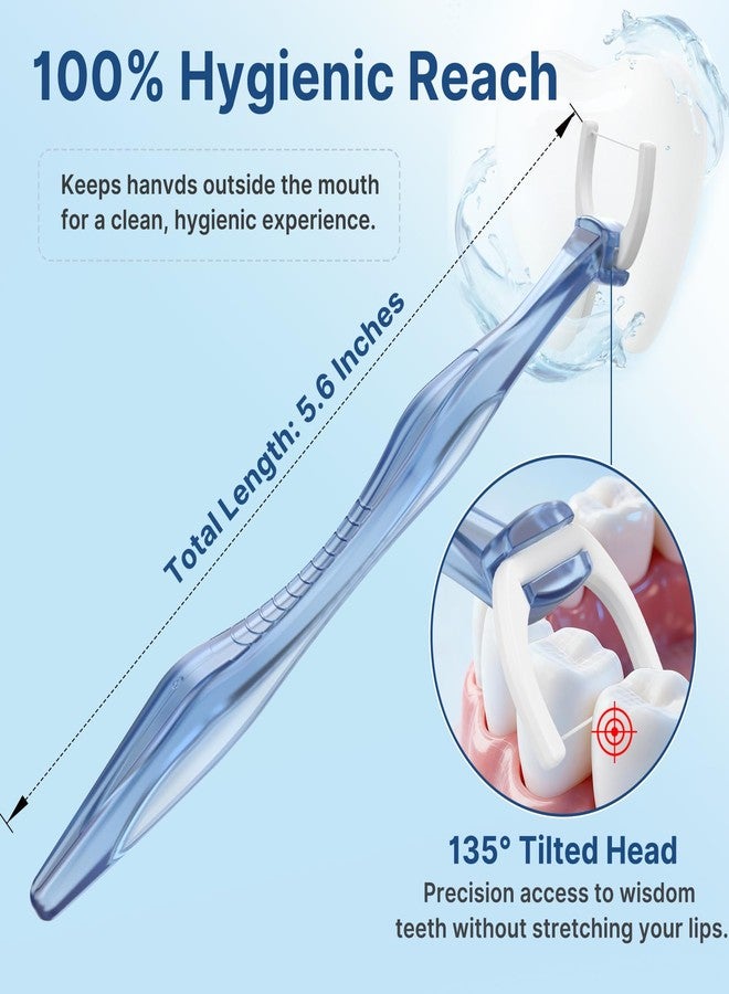 Bopika 135° Angled Flossers, Long Handle Dental Floss Picks for Deep Reach Back Teeth & Tight Spaces, Starter Kit with 1 Reusable Handles & 100 Twist-to-Lock Replacement Heads, Blue - Image 4
