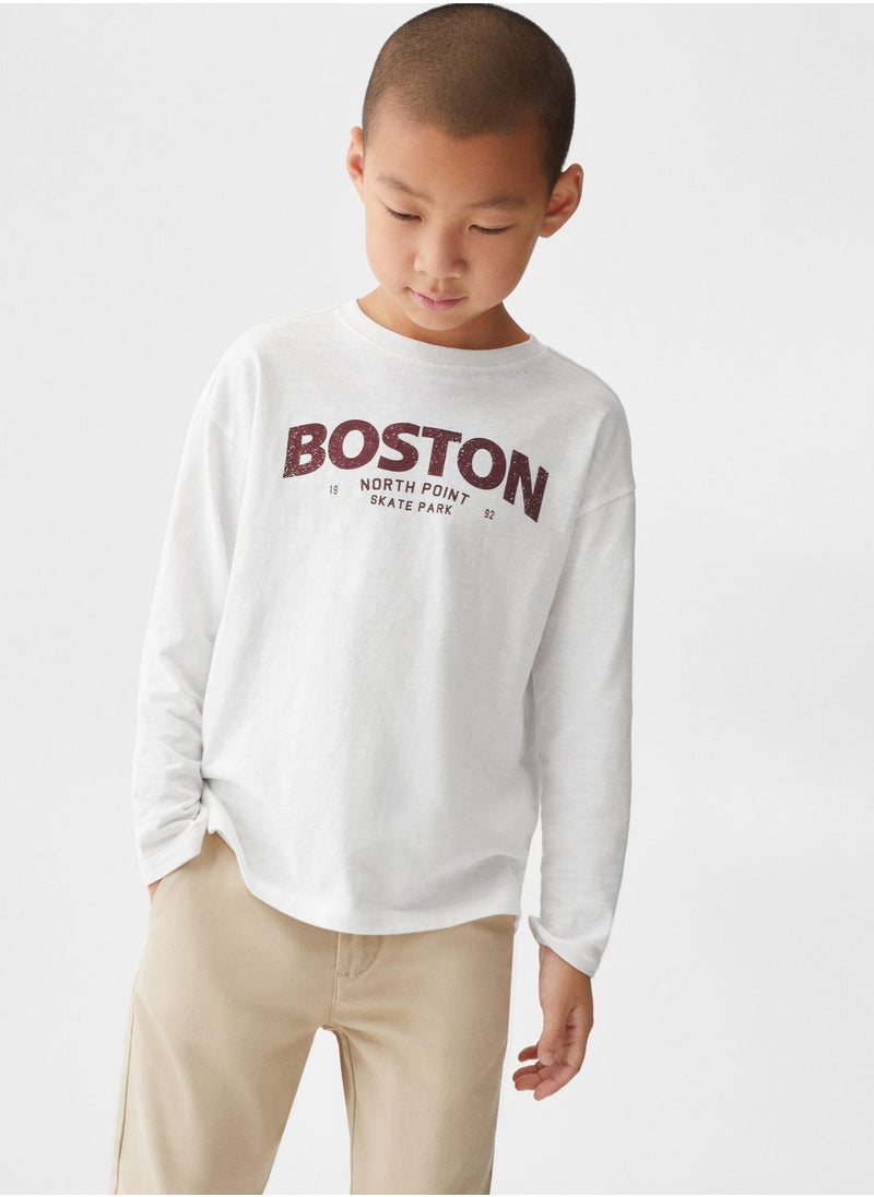MANGO - Kids Text Crew Neck T-Shirt - Image 1