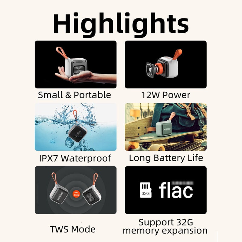 Subwoofer Portable Waterproof BT Wireless Speaker with 12W HIFI 20 Hours IPX7 Waterproof 32G Memory Expansion TWS Dual Machine Wireless Connection - Image 3