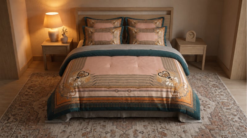 HOMETOPIA King Size 6 Piece Bedding Set Designer Hand Drawn Print Comforter Set Cooling Breathable Soft Stretch Fabric Luxury Duvet Set for AC Room - Image 1