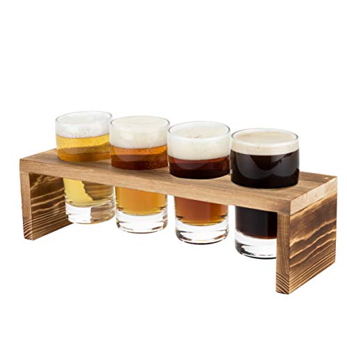 True True Beer Flight Set Tasting Glasses Wooden Flight Board Beer Tasting Set 5oz Set of 4 