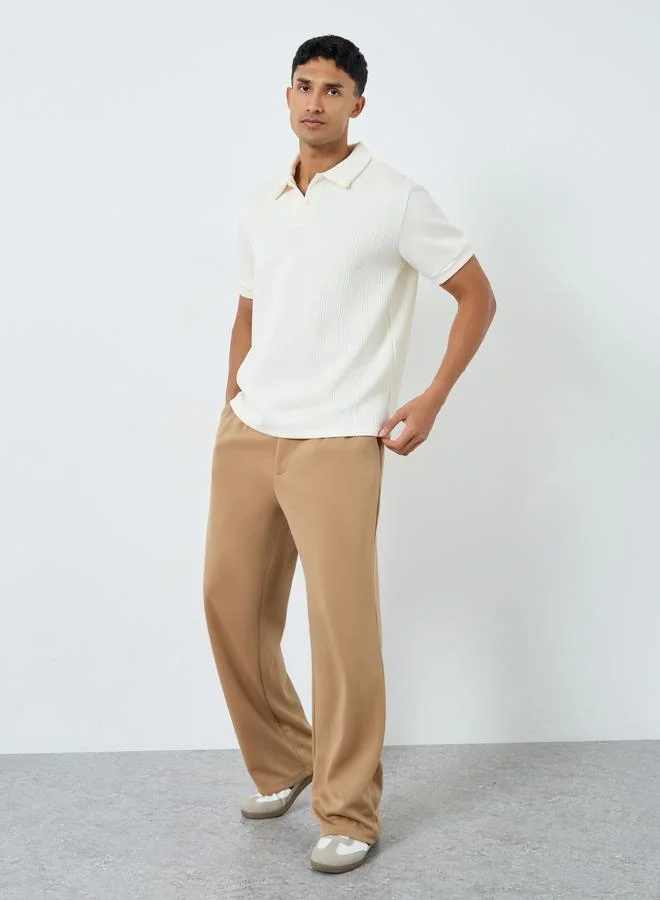 Styli Styli Men Off White Textured Knit Relaxed Polo