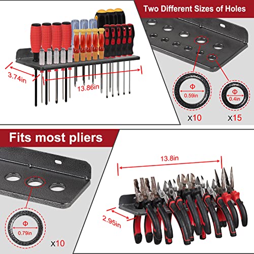 AHOWPD Screwdriver Organizer, Metal Plier Organizer Hammer Rack Screwdriver Holder Hand Tool Organizer and Storage Rack Wall Mount for Garage Workshop Workbench - 4 Pack - Image 2