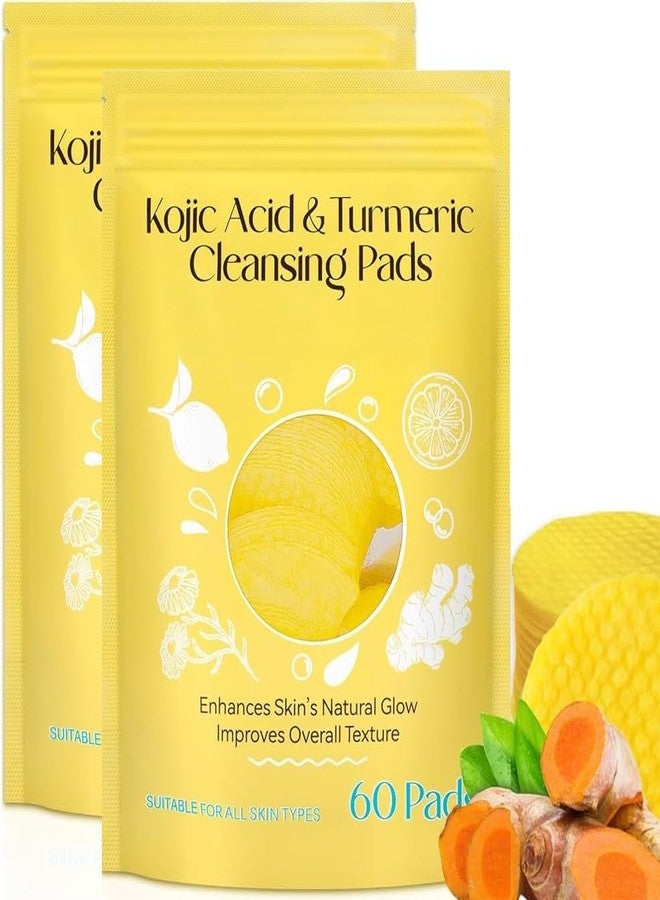 JELVI Kojic Acid and Turmeric Cleansing Pads for Dark Spots, Skin Brightening & Acne Prevention, with Vitamin B5, Vitamin C, Turmeric Infused Foaming Exfoliating Pads, for Face for All Skin Types -60PCS ( Pack of 1 ) - Image 1