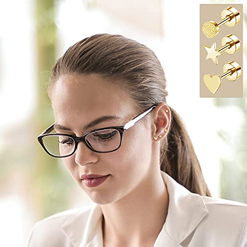Staligue 18 Pairs Stainless Steel Stud Earrings Set for Women Men Star Moon flower Heart Leaf Opal 20G Cartilage Earrings Hypoallergenic Flatback Earrings Piercing Jewelry - Image 5