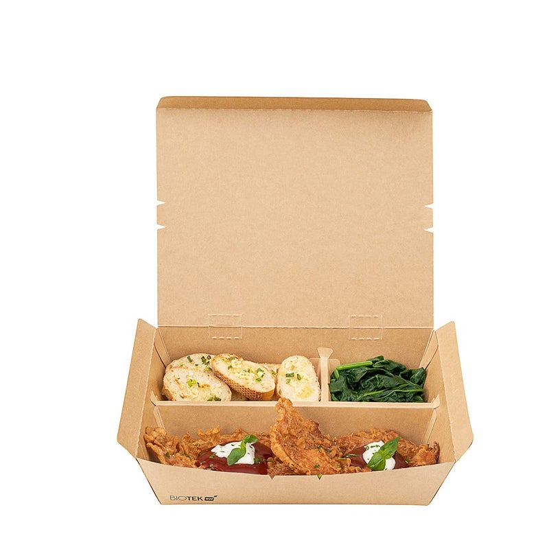 Restaurantware Bio Tek 507 Ounce To Go Boxes 100 Disposable Bento Boxes  3 Compartments Tab Lock Closure Kraft Paper Take Out Boxes Serve Hot and Cold Foods For Restaurants or Parties