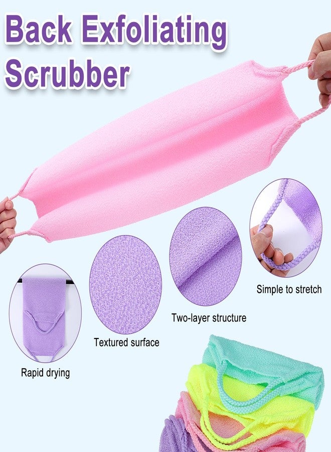 Exclaith 4Pcs Exfoliating Back Scrub, 4 Colores Extended Length Body Scrubber Cloth Towel for Shower Nylon Stretchable Bath Pull Strap for Body Cleans Skin Massages - Image 3