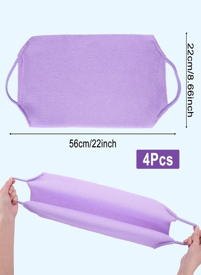 Exclaith 4Pcs Exfoliating Back Scrub, 4 Colores Extended Length Body Scrubber Cloth Towel for Shower Nylon Stretchable Bath Pull Strap for Body Cleans Skin Massages - Image 2
