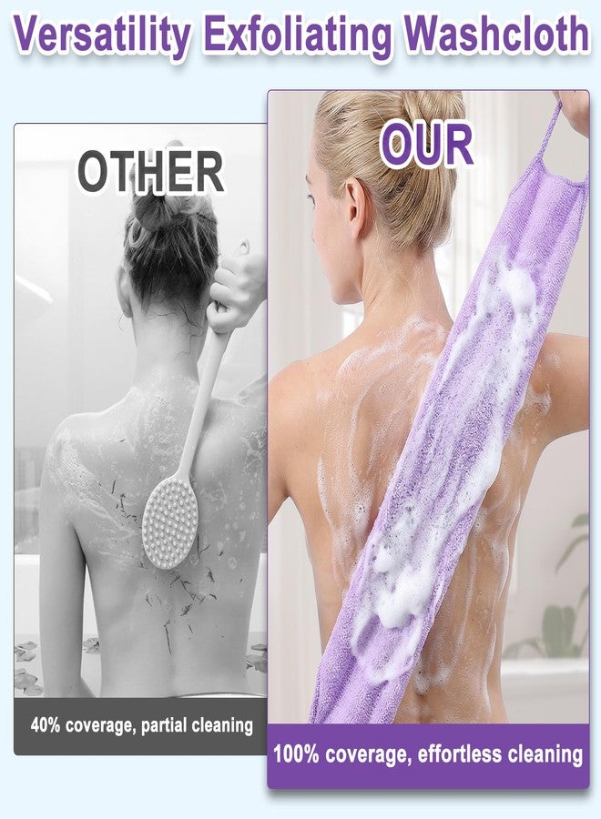 Exclaith 4Pcs Exfoliating Back Scrub, 4 Colores Extended Length Body Scrubber Cloth Towel for Shower Nylon Stretchable Bath Pull Strap for Body Cleans Skin Massages - Image 5