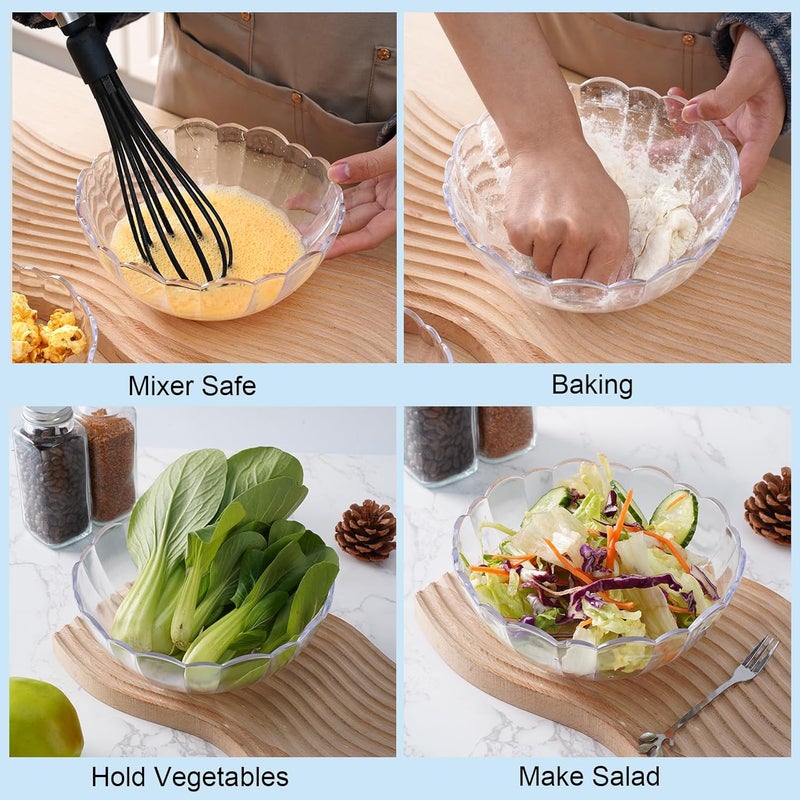 HOSTK 5Pcs Clear Salad Bowl Acrylic Serving Bowls Sets Unbreakable Mixing Bowls Stacking Snack or Chip Fruit Punch Dishes with 5pcs Forks for Kitchen Party Salad Candy Snack FlowerShape5 Sizes - Image 5