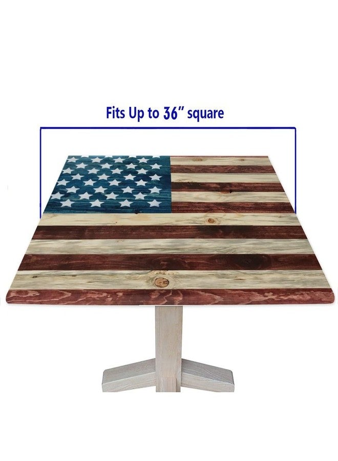 Bictucem Elastic Edge Square Fitted Tablecloth, Wood Grain USA Flag Polyester Table Cover, for Indoor Restaurant or Outdoor Patio Party Dining, Fit for 36" x 36"Square Table - Image 5