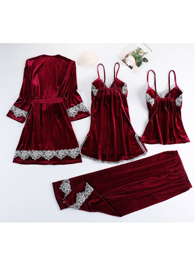Premium Velvet Loungewear Set for Women - 4-Piece Sensual Pajama Collection - Image 1