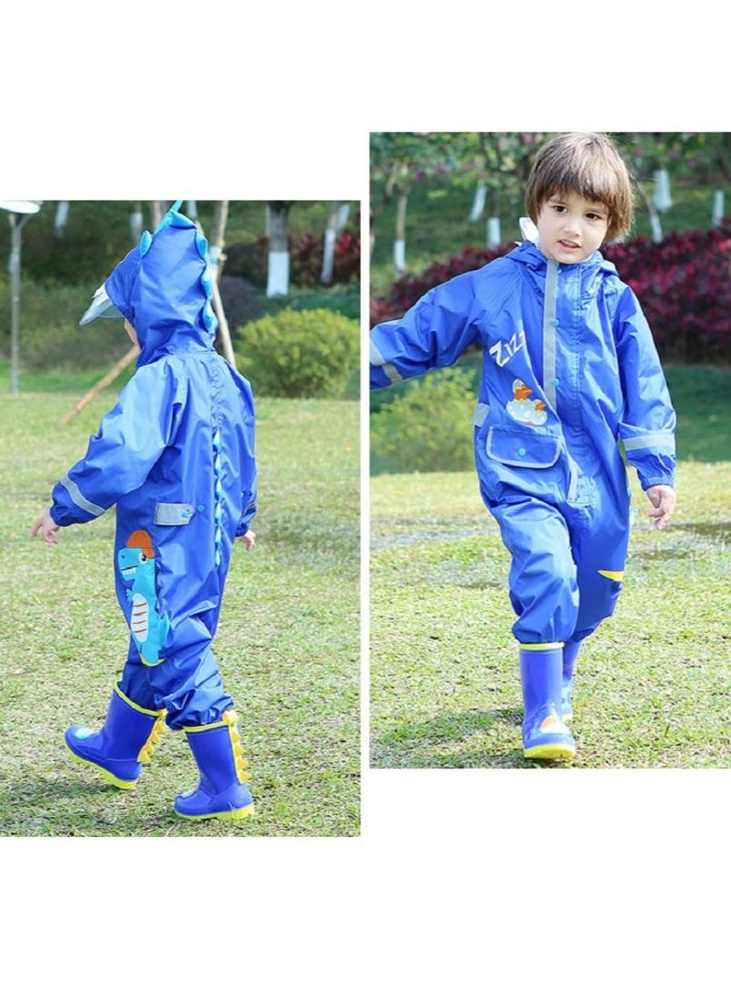 Loquat Children Dinosaur Three-Dimensional One-Piece Hooded Raincoat  - Image 3