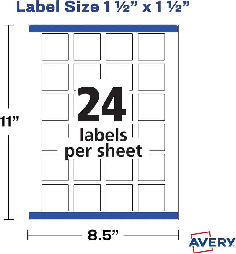AVERY Printable Blank Square Labels, 1.5" x 1.5", Matte White, 600 Customizable Labels (22805) - Image 5