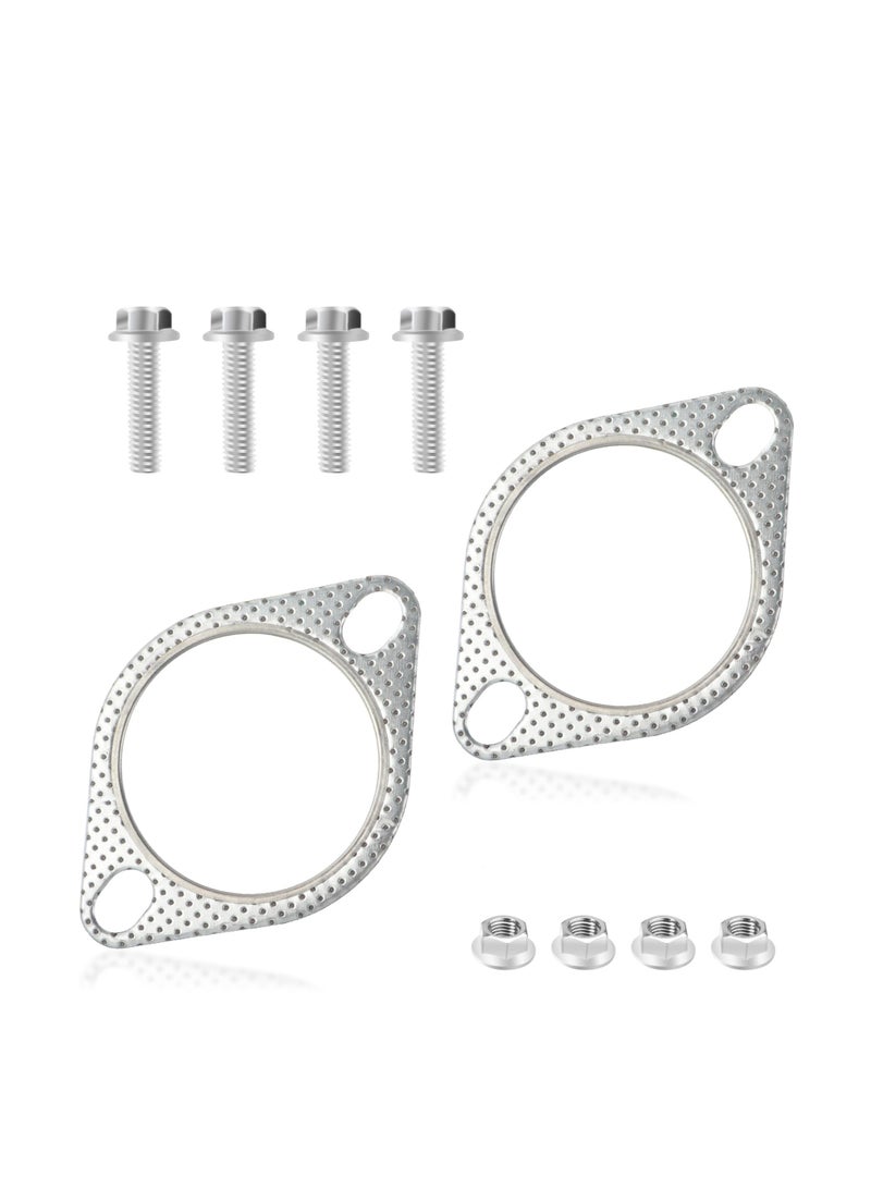 Excefore 2PCS Car Exhaust Gasket with 4PCS Exhaust Bolts,2-Bolt Exhaust Flange Gasket for Automotive Replacement Exhaust Manifold Gasket OEM#120-06310-0002,Premium Car Accessories(2.5 Inch) - Image 1