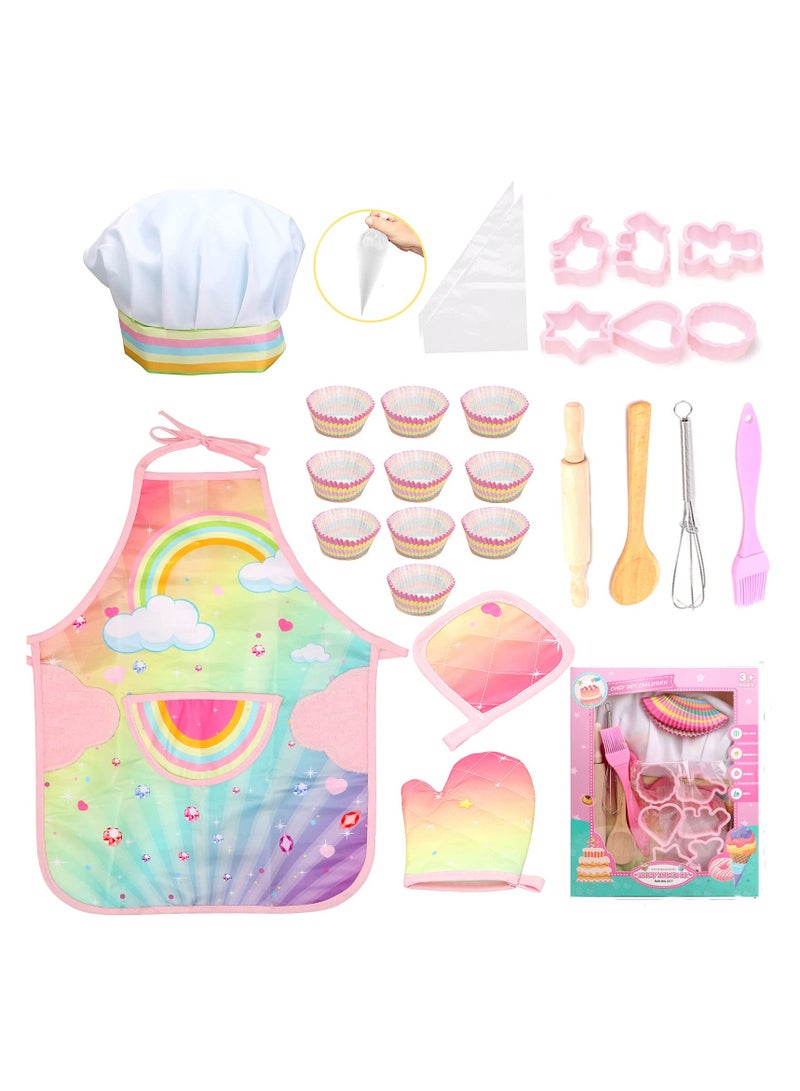 SYOSI Cooking and Baking Set for Kids, 26 Pcs Baking Kit for Boys and Girls Kids Chef Role Play Costume Set with Apron/Hat/Cooking Mitt/Utensils/Cupcake Molds for Toddler Ages 3+ - Image 1