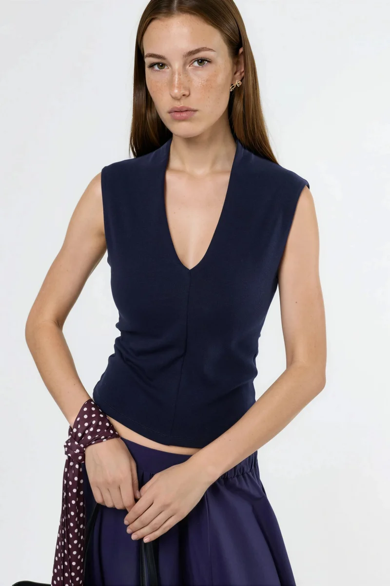 BUSEM V-neck Sleeveless Drape Blouse