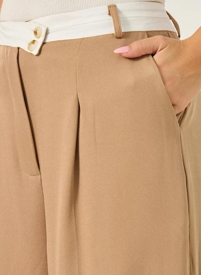 Styli Cross Over Waistband Tailored Trouser with Crease Line