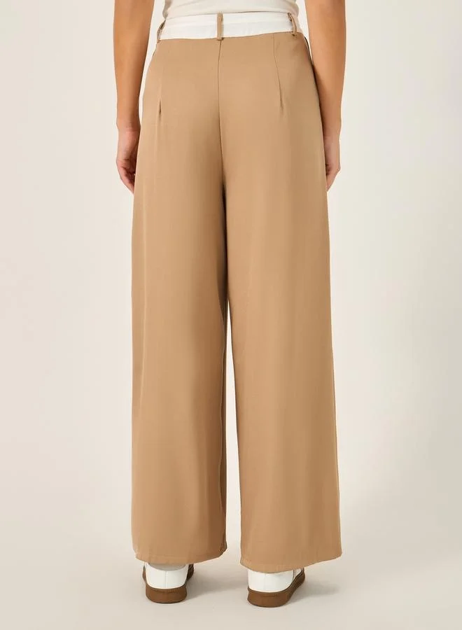 Styli Cross Over Waistband Tailored Trouser with Crease Line