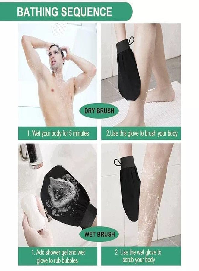 MIRARIYA FREE(Adhesive Sticky Hooks-1pic)Exfoliating Gloves for Body Cleansing and Scrubbing, Bath Gloves Tan Removal - made of Natural Fibre, Gentle on the Skin, Sustainable, Unisex Easy to Use -(Black)(Pack of 2) - Image 3