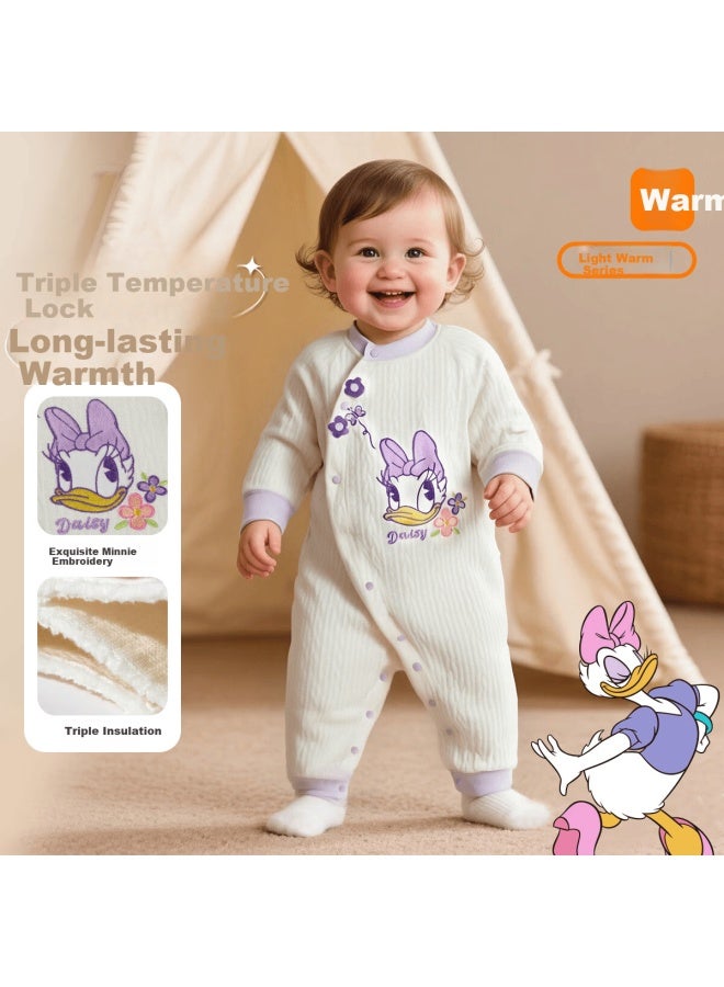 Disney Kids Autumn Winter Newborn Three-layer Warm Cotton Jumpsuit Candy Purple White 017 66cm - Image 1