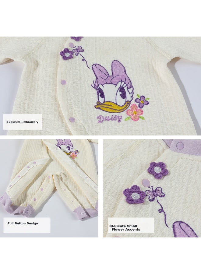 Disney Kids Autumn Winter Newborn Three-layer Warm Cotton Jumpsuit Candy Purple White 017 66cm - Image 3