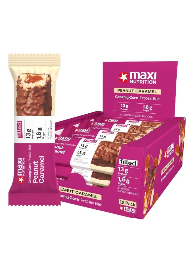 Maxi Nutrition Peanut Caramel Creamy Core Protein Bar (Box Of 12 Pcs x 45Grams Each) With 13g Of Protein | Fat-Free | Low In Sugar - Image 1