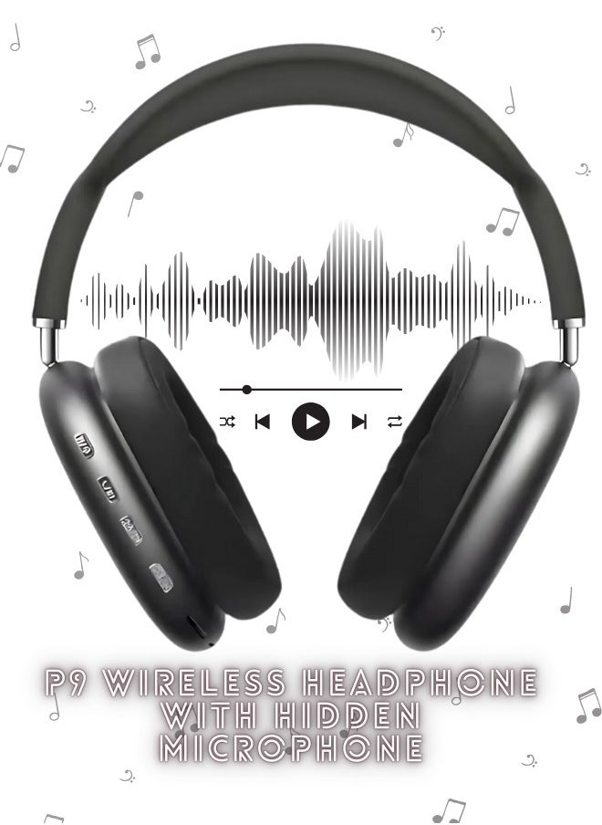 P9 - P9 Wireless Bluetooth Over-Ear Headphone with Mic Black. - Image 1