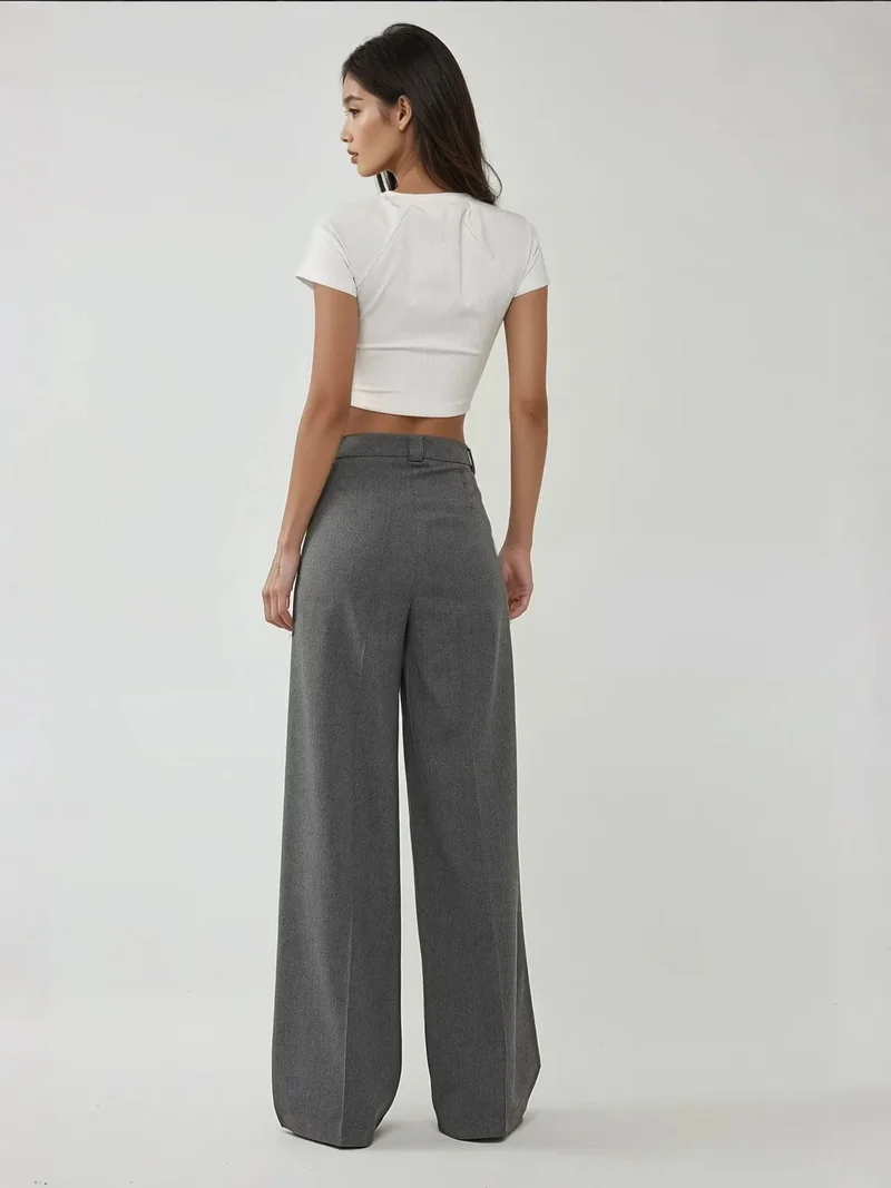 HICCUP Grey High Waist Palazzo Wide Leg Pants for Women | Best Price UAE