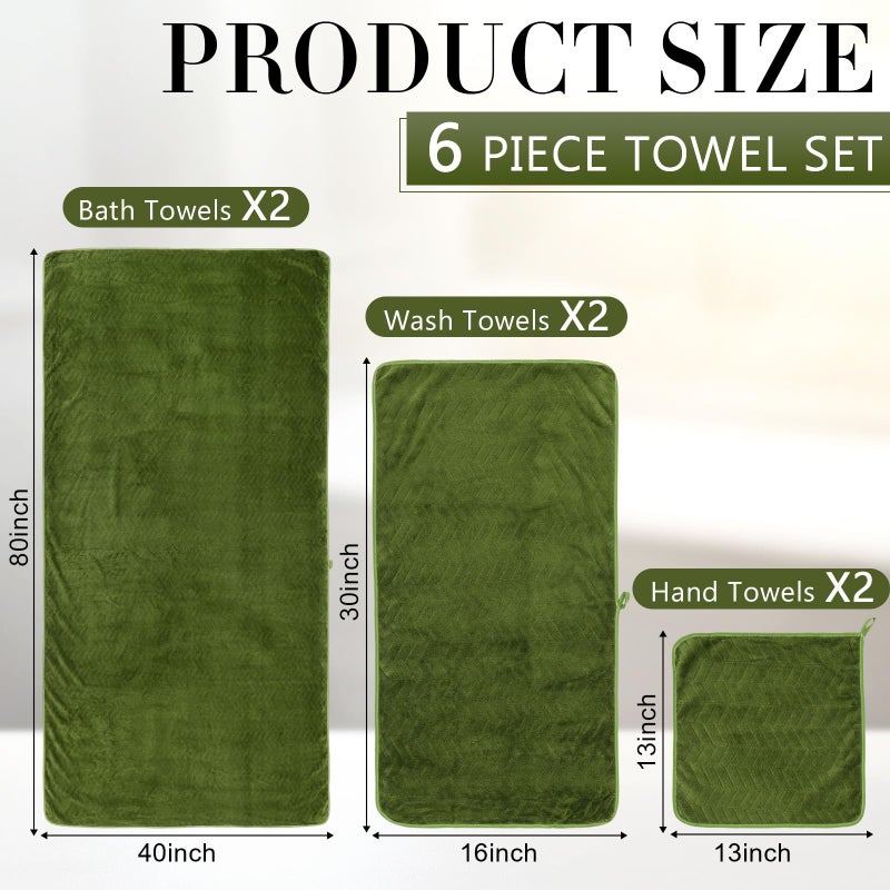 SmoothNovelty Set of 6 Extra Large Bath Towel Set 40x80 Inches Oversized Bath Sheet for Adults Absorbent Microfibers Quick Dry Soft Shower Towel for Bathroom Spa Gym(Chevron Design,Olive Green) - Image 2