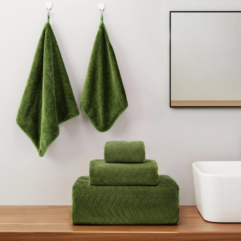 SmoothNovelty Set of 6 Extra Large Bath Towel Set 40x80 Inches Oversized Bath Sheet for Adults Absorbent Microfibers Quick Dry Soft Shower Towel for Bathroom Spa Gym(Chevron Design,Olive Green) - Image 5