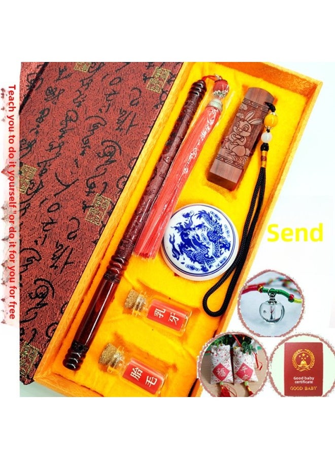 Generic Lanugo Hair Diy Fetal Hair Brush Diy Homemade Lanugo Full Moon Wine Year Of The Rabbit Fetal Hair One-year-old Banquet Baby Souvenir-Color:Ebony Jiuwu + Ebony Dragon Chapter  - Image 1