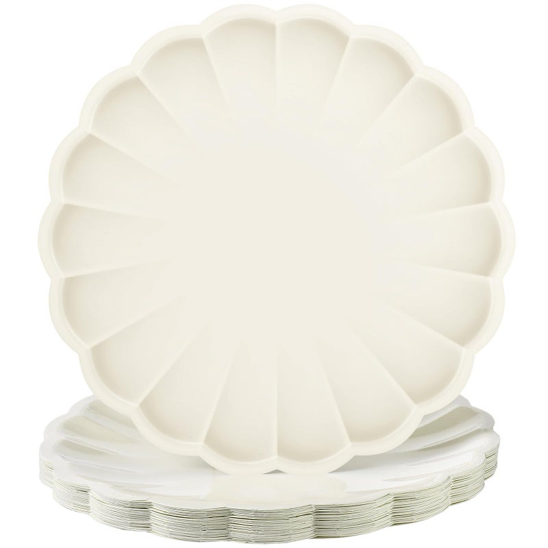 Newtay 30 Pcs Large Scalloped Paper Plates 95 Inch Shell Edge Disposable Dinner Plates for Birthday Wedding Baby Shower Party DecorationsCream Color