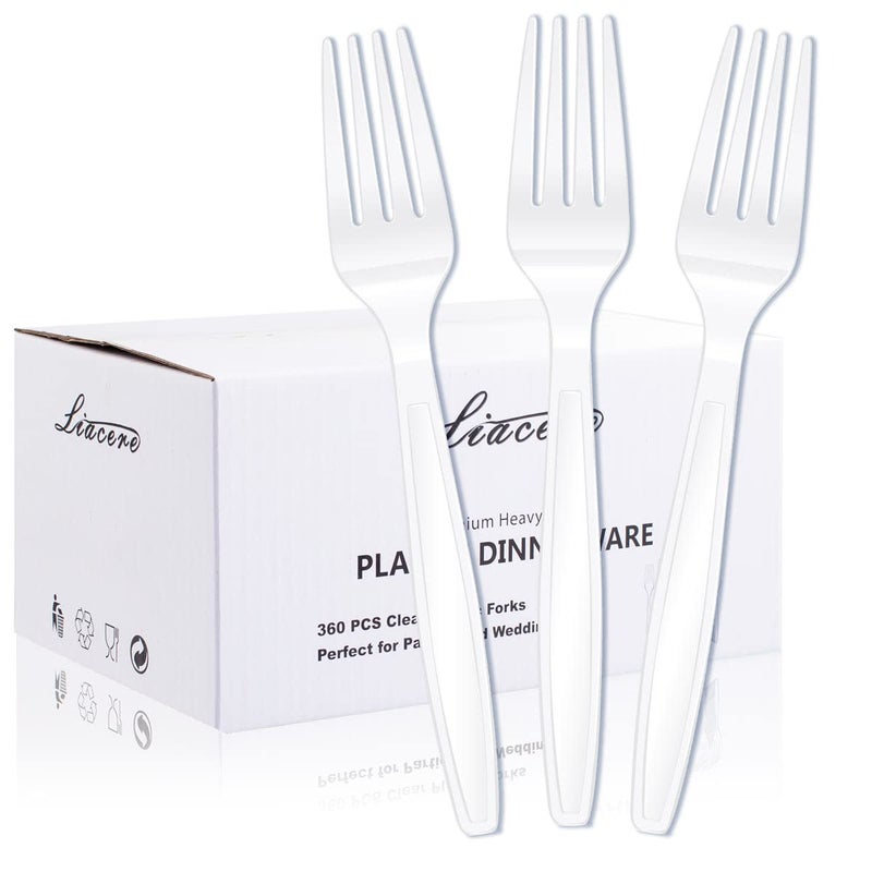 Liacere 360 Pieces White Plastic Forks  Heavyweight Disposable Forks  67inch Heavy Duty Plastic Forks  White Plastic Utensils  Perfect for Parties Dinners Restaurants