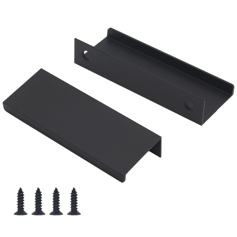 Hanihua 10 Pack Black Cabinet Handles Modern Finger Edge Pulls For Cabinets 3.15Inch/80Mm Length, Finger Drawer Pulls Kitchen Drawer Tabs Pull Concealed Tab Handle Matte Black Aluminum - Image 1