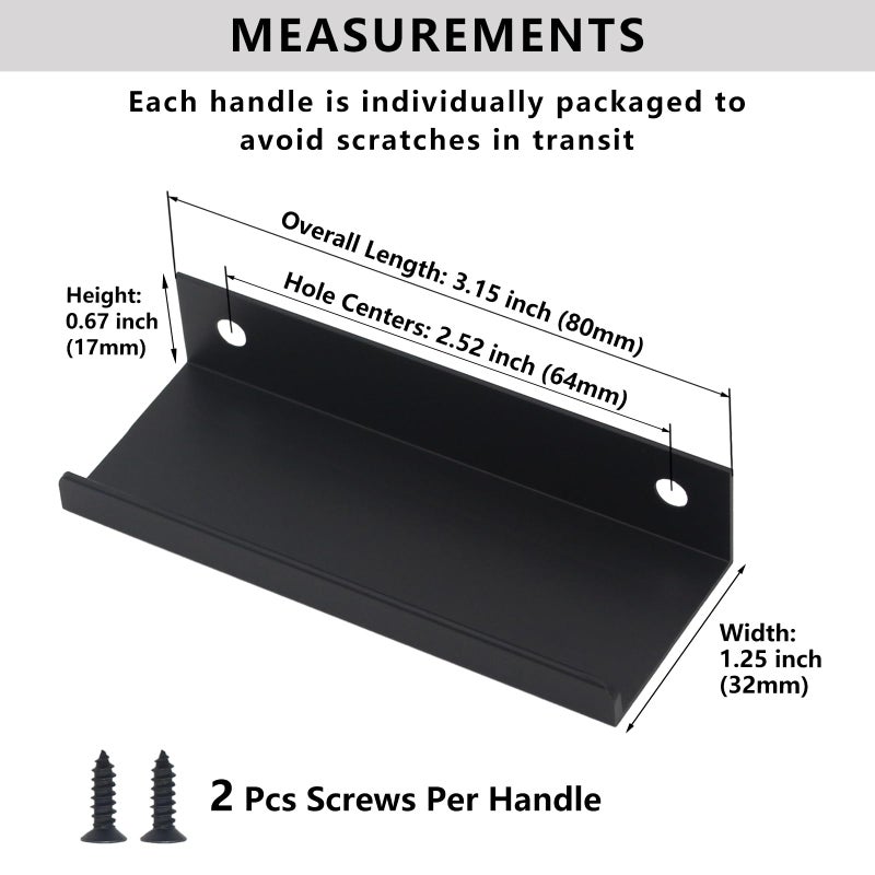 Hanihua 10 Pack Black Cabinet Handles Modern Finger Edge Pulls For Cabinets 3.15Inch/80Mm Length, Finger Drawer Pulls Kitchen Drawer Tabs Pull Concealed Tab Handle Matte Black Aluminum - Image 3