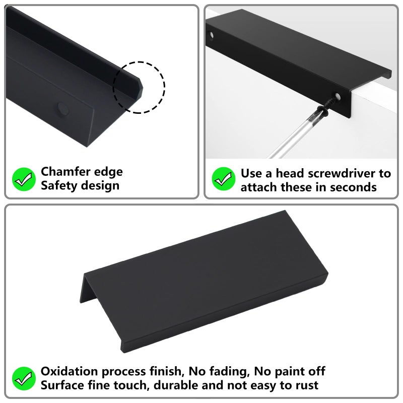 Hanihua 10 Pack Black Cabinet Handles Modern Finger Edge Pulls For Cabinets 3.15Inch/80Mm Length, Finger Drawer Pulls Kitchen Drawer Tabs Pull Concealed Tab Handle Matte Black Aluminum - Image 2