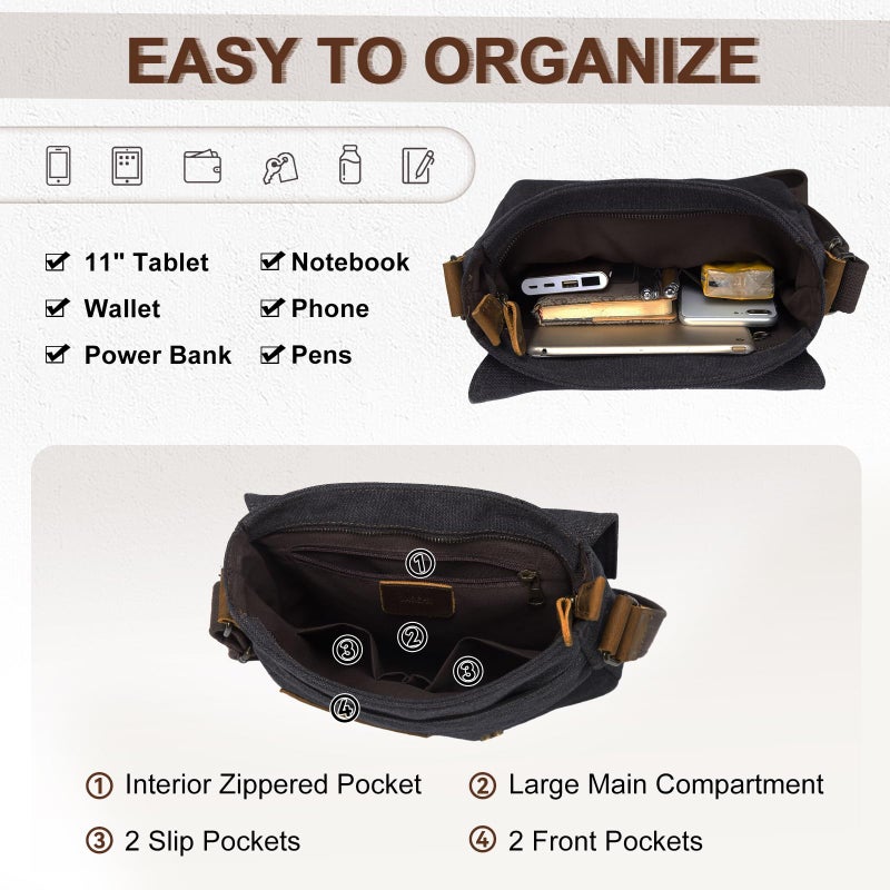 VASCHY Small Messenger Bag, Vintage Canvas Leather Lightweight Crossbody Man Purse Bag - Image 4