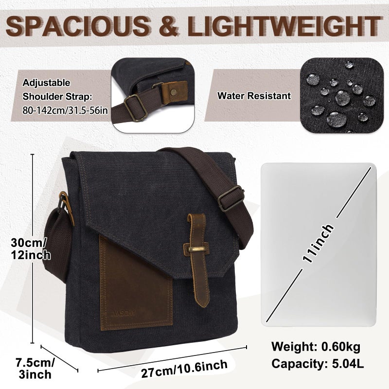 VASCHY Small Messenger Bag, Vintage Canvas Leather Lightweight Crossbody Man Purse Bag - Image 3
