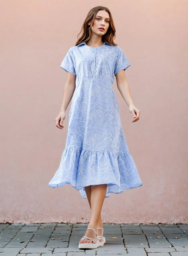 2Xtremz 2Xtremz All-Over Schiffli Embroidered Dress with Flounce Hem