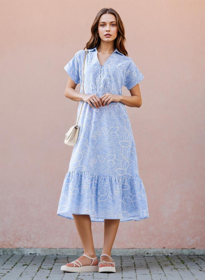 تواكستريمز فستان مطرز بالكامل بياقة مكشكشة - Image 1