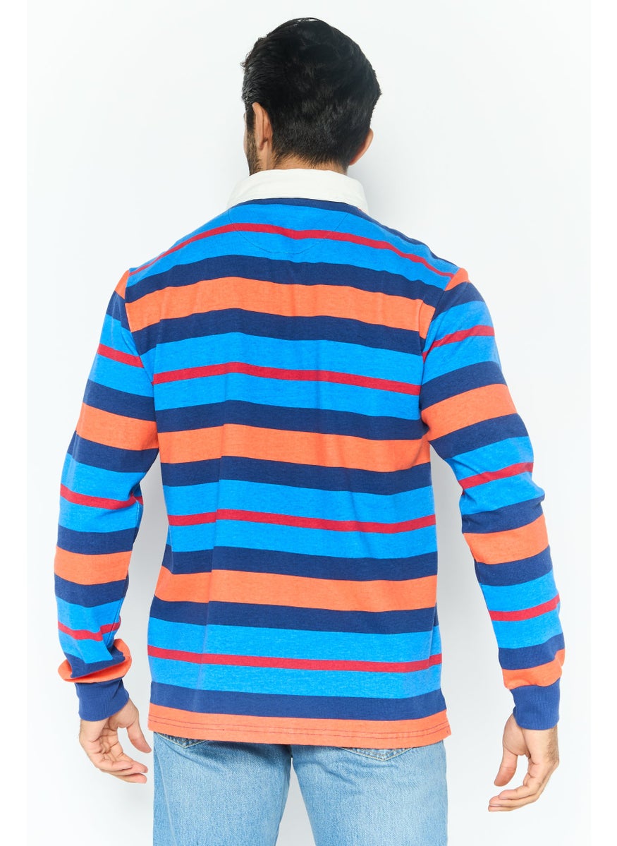Tailorbyrd Men Regular Fit Stripe Long Sleeves Polo, Blue Combo  - Image 4