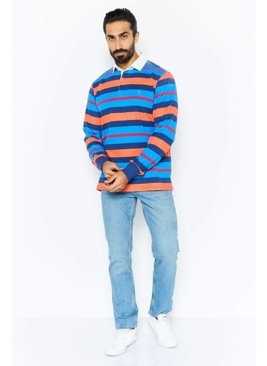 Tailorbyrd Men Regular Fit Stripe Long Sleeves Polo, Blue Combo  - Image 2