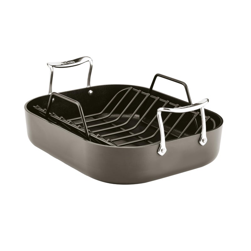 All-Clad AllClad Essentials Hard Anodized Nonstick Roaster with Rack 11x14 Inch Oven Broiler Safe 500F Roaster Pan Pots and Pans Cookware Black 