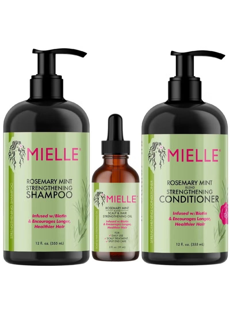 MIELLE Rosemary Mint Hair Oil - Shampoo & Conditioner Styling Bundle 3pcs Set , Biotin Infused - Encourages Growth Hair Products for Stronger and Healthier Hair - Scalp. - Image 1