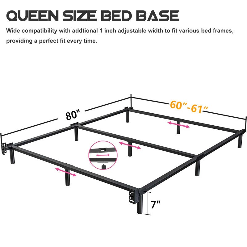 Bedsnus 7 Inch Metal Bed Frame Queen Size, Compatible with Most Brand Box Spring Or Mattress, 9-Leg Support Bed Base, Headboard Attachable, Noise-Free, Easy Assembly, Black - Image 2