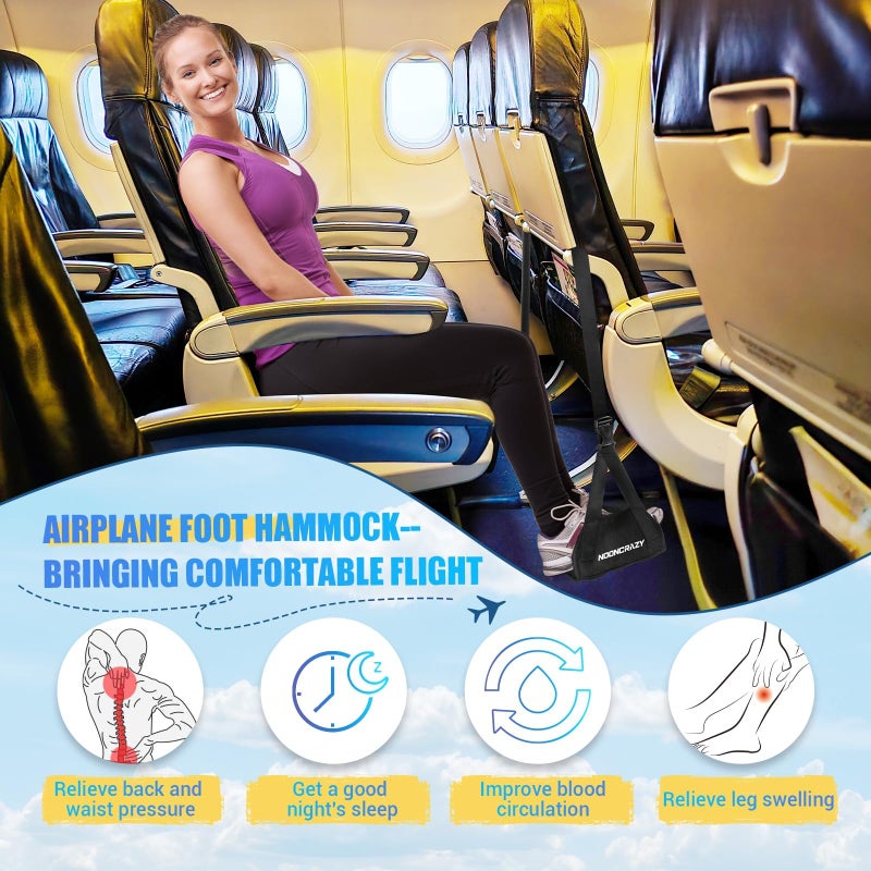 nooncrazy Airplane Foot Hammock, No Collapse Foot Rest for Plane Travel with Extended Adjustment Strap, Portable Desk Foot Hammock with Thickened Foam, Foot Sling Travel Essentials to Relax Your Feet(Black 2PC) - Image 5