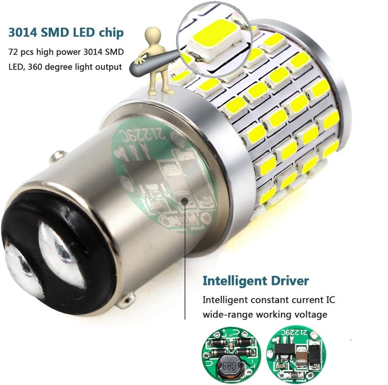Phinlion 3014-72W 1157/7528/BAY15D LED Bulbs - 6000K White (Set of 2) - Image 2